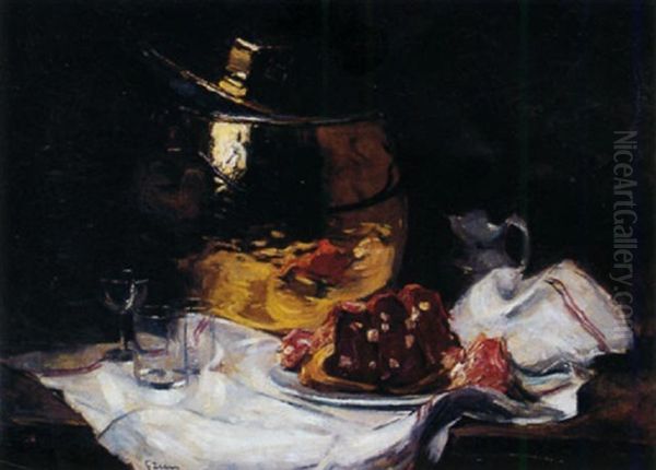 Nature Morte Au Cuivre Et Torchon Oil Painting by Jules Alexandre Gruen