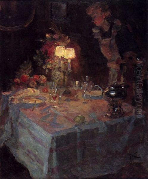 Apres Le Souper Oil Painting by Jules Alexandre Gruen