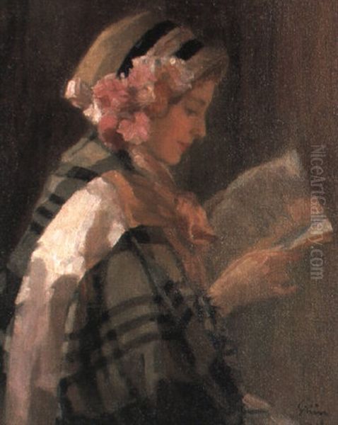 Portrait Of A Young Girl Reading by Jules Alexandre Gruen