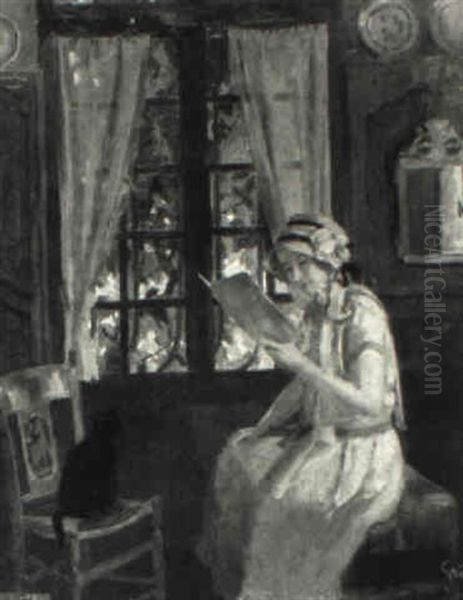 Reading By The Window Oil Painting by Jules Alexandre Gruen