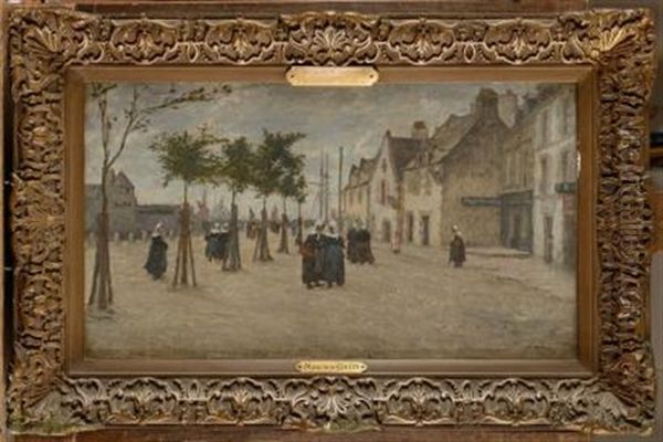 Les Bretonnes Place Du Village Oil Painting by Maurice Grun