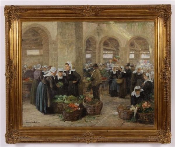 French Market Scene Oil Painting by Maurice Grun