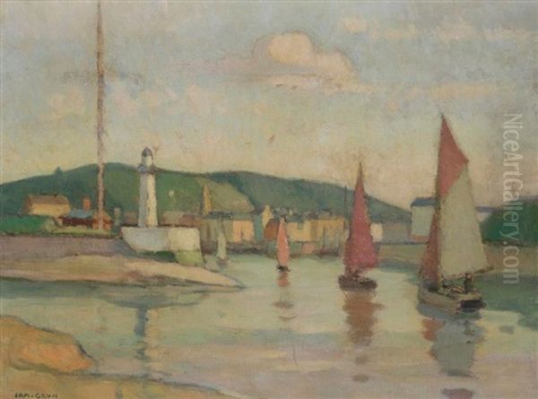 Bretagne, Bateau Entrant Au Port A Maree Basse Oil Painting by Maurice Grun