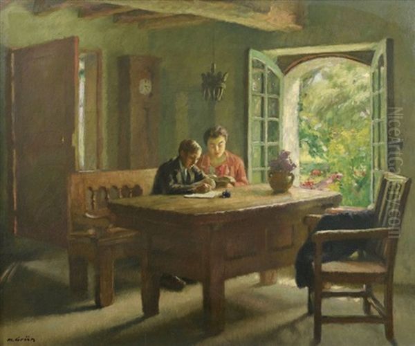 Devoirs De Vacances Oil Painting by Maurice Grun