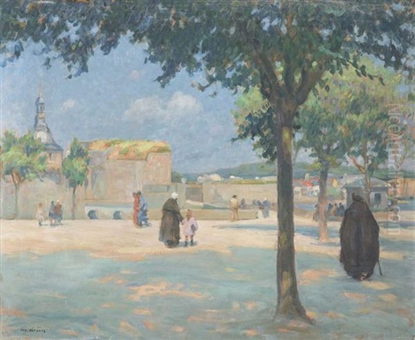 Place Animee A Concarneau Oil Painting by Maurice Grun