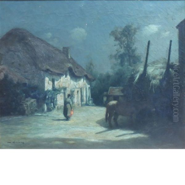 Village Street At Night Oil Painting by Maurice Grun