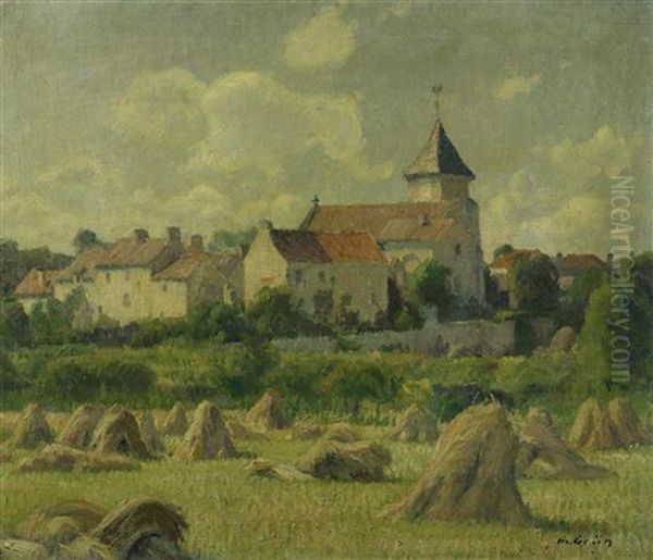 Heuhaufen Vor Einem Dorf Oil Painting by Maurice Grun