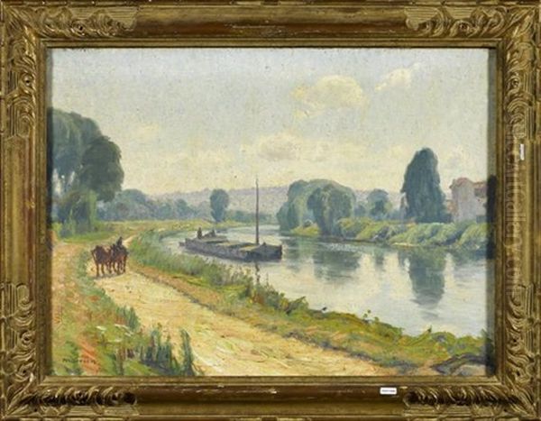 Kanallandschaft Mit Pferden Oil Painting by Maurice Grun