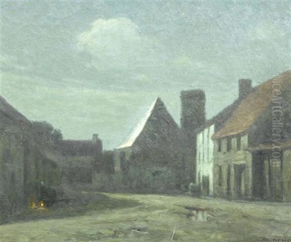 Dorfstrasse Im Mondlicht Oil Painting by Maurice Grun