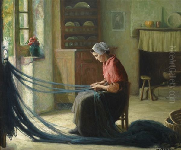 Mending The Nets Oil Painting by Maurice Grun