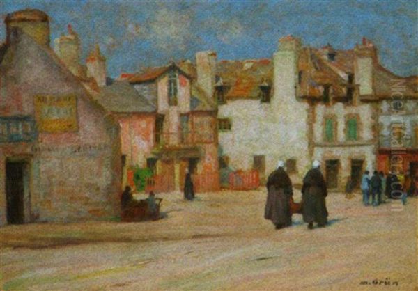 Place Animee A Concarneau, Le Cafe Guillou Oil Painting by Maurice Grun