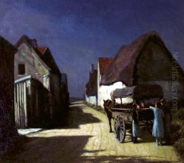 Route De Village Effet De Nuit Oil Painting by Maurice Grun