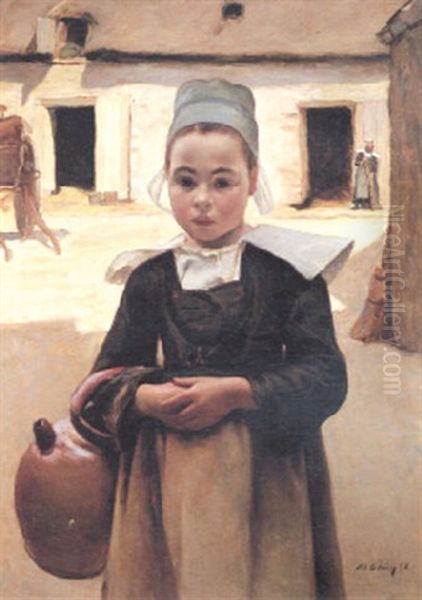 A Breton Girl Oil Painting by Maurice Grun