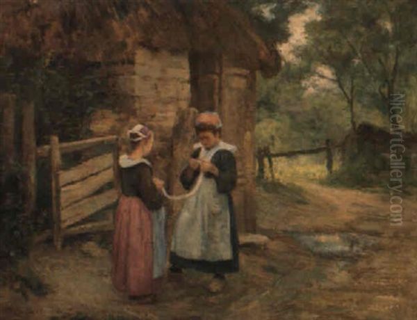 Jeunes Bretonnes Devant Une Ferme Oil Painting by Maurice Grun