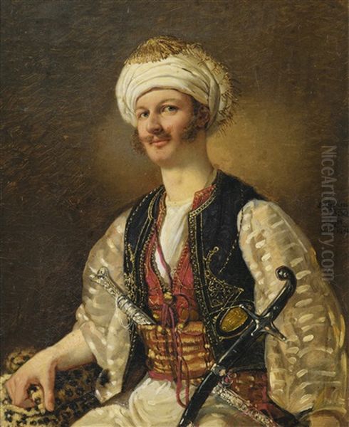 Portrait Of A Man As An Oriental Oil Painting by Johann Grund