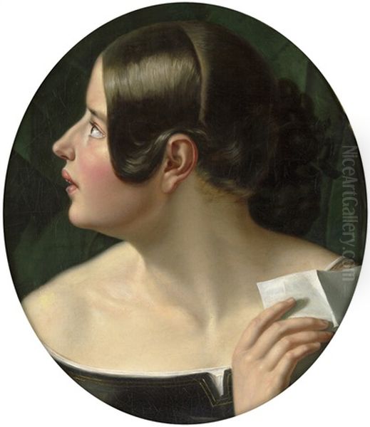 Bildnis Einer Jungen Frau Mit Brief Oil Painting by Johann Grund