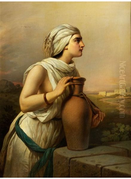 Rebekka Am Brunnen Oil Painting by Johann Grund