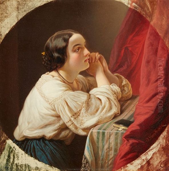 Young Woman At Prayer Oil Painting by Johann Grund