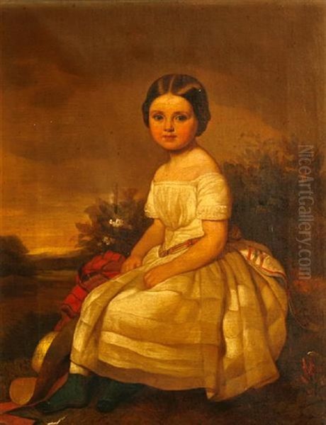 A Portrait Of A Young Girl (lena Marie Gock?) At Age Five Oil Painting by Johann Grund