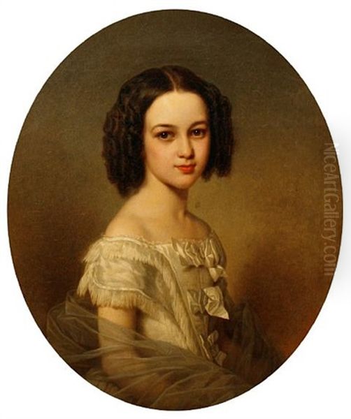 Portrait Of A Young Girl Oil Painting by Johann Grund