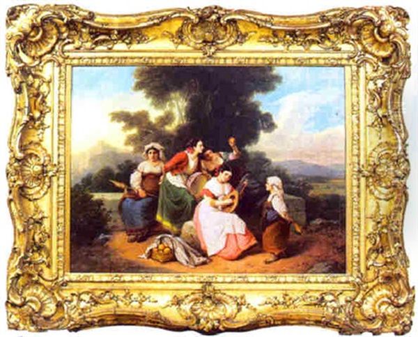 Musikstund I Klassiskt Landskap Oil Painting by Johann Grund