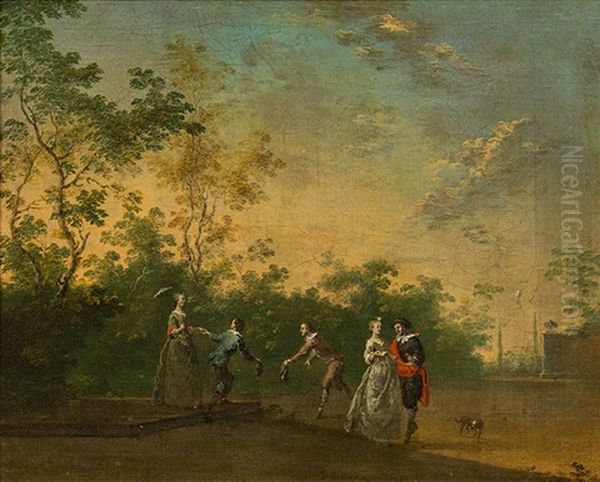 Elegant Society In A Park Oil Painting by Norbert Joseph Carl Grund