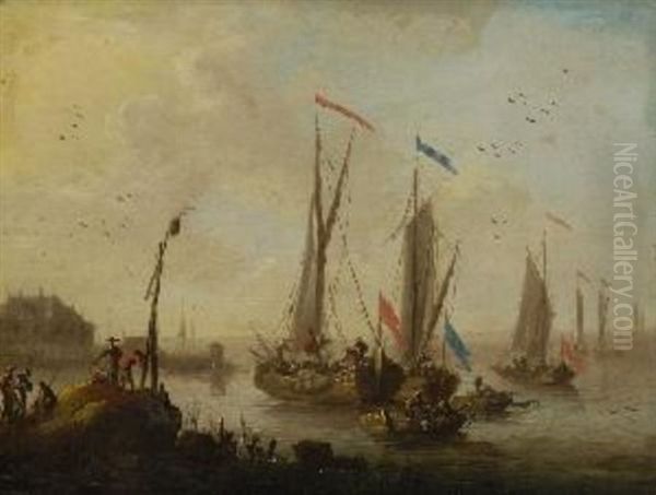 Fischerboote Am Ufer Oil Painting by Norbert Joseph Carl Grund