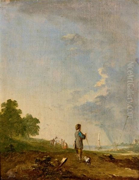 Ein Wanderer Mit Seinem Hund In Einer Landschaft Oil Painting by Norbert Joseph Carl Grund