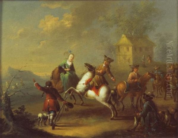 Le Depart De La Chasse Au Faucon Oil Painting by Norbert Joseph Carl Grund