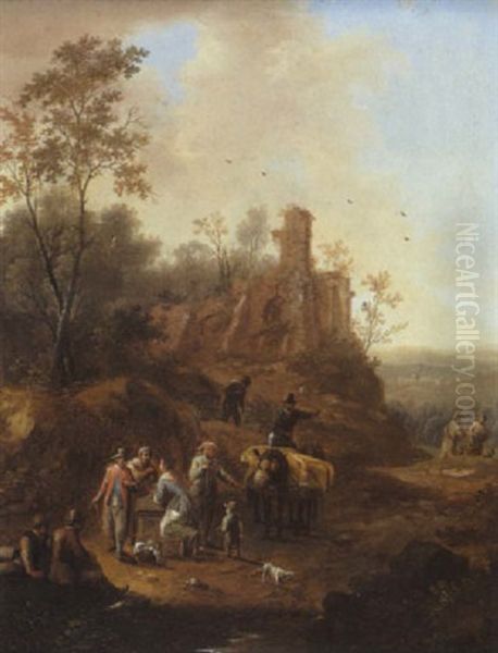 Paysans Au Repos Au Pied De Ruines Antiques Oil Painting by Norbert Joseph Carl Grund