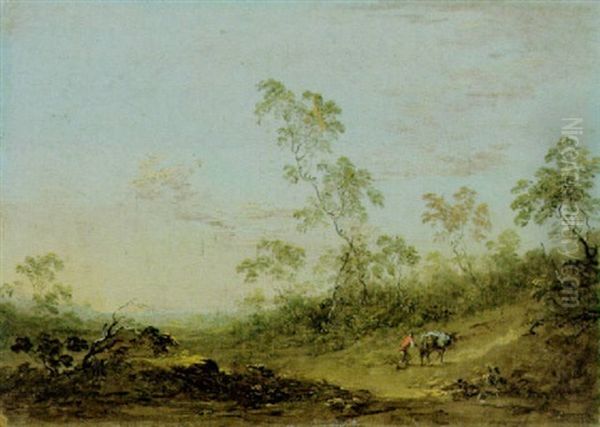 Bewaldete Landschaft Mit Einem Eseltreiber by Norbert Joseph Carl Grund