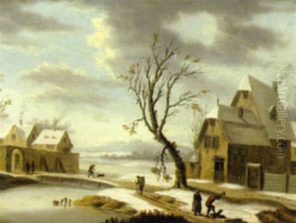 Winterlandschaft Mit Einem Holzfaller Und Reisenden Oil Painting by Basilius Grundmann