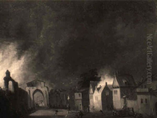 Nachtliche Feuersbrunst In Einer Stadt Oil Painting by Basilius Grundmann