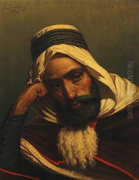 Portrait Of An Arab Oil Painting by Ludvig Grundtvic