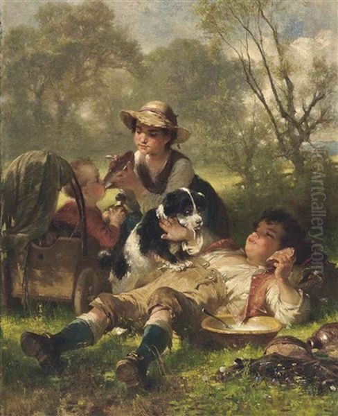 A Midday Rest Oil Painting by Jakob Gruenenwald