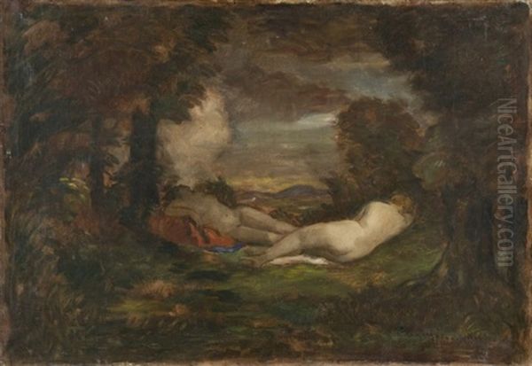 Les Deux Amies Dans Un Sous-bois Oil Painting by Jakob Gruenenwald