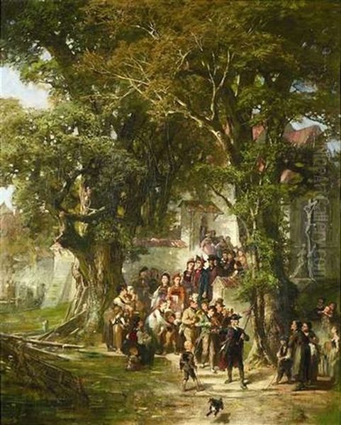 Schwabische Hochzeit Auf Dem Lande - Der Hochzeitszug Oil Painting by Jakob Gruenenwald