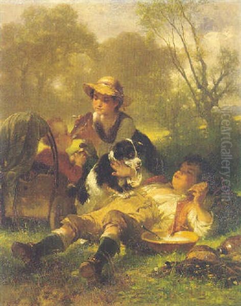 Children Playing Family Oil Painting by Jakob Gruenenwald