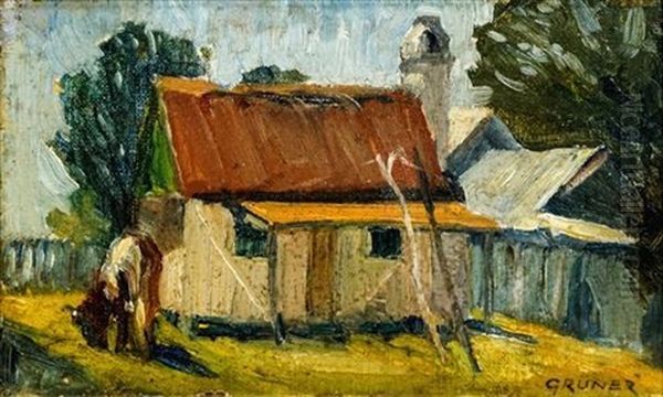 Cottage Oil Painting by Elioth Gruner