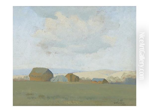 Haystacks; Verso Hawkesbury Landscape 1927 Oil Painting by Elioth Gruner