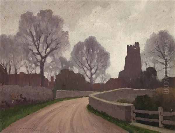 Stoke Canon Church, Devonshire Oil Painting by Elioth Gruner