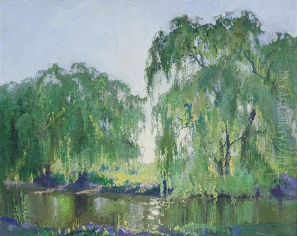 Untitled - River Scenes With Willow Trees Oil Painting by Elioth Gruner