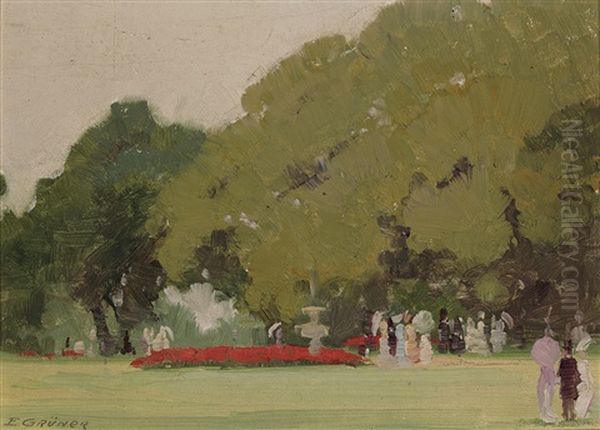 A Sketch In Kensington Gardens, London Oil Painting by Elioth Gruner