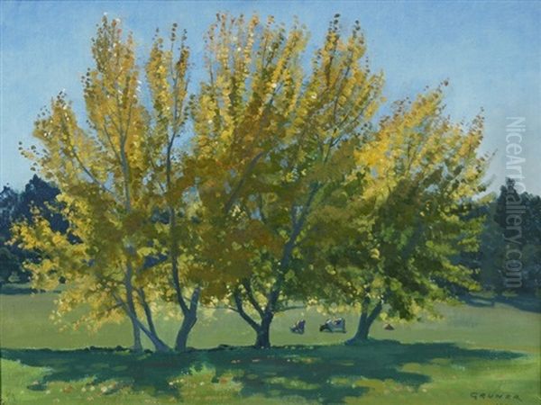 Poplars At Bowral Oil Painting by Elioth Gruner