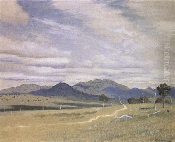 Distant Mountains, Hills Near Canberra Oil Painting by Elioth Gruner