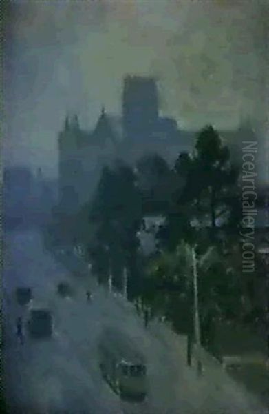 View Of St. Patricks Cathedral, Melbourne Oil Painting by Elioth Gruner