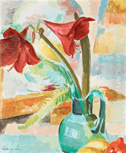 Still Life With Amaryllis Oil Painting by Isaac Gruenewald