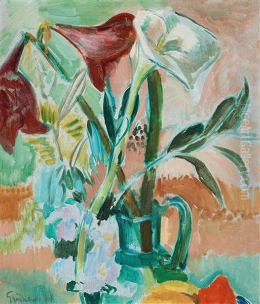 Still Life With Amaryllis Oil Painting by Isaac Gruenewald