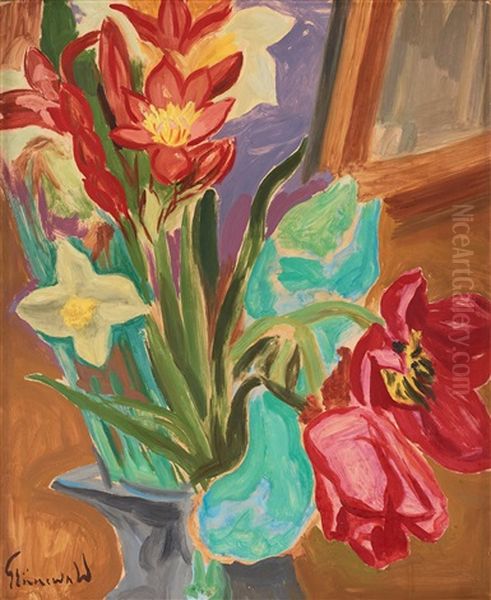 Still Life With Amaryllis And Tulip Oil Painting by Isaac Gruenewald