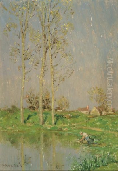 Landscape With A Laundress Oil Painting by Marcel Adolphe Bain